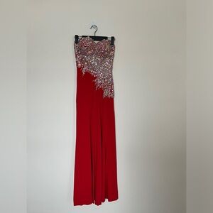 Nina Canacci Strapless Red Gown with Embellishments